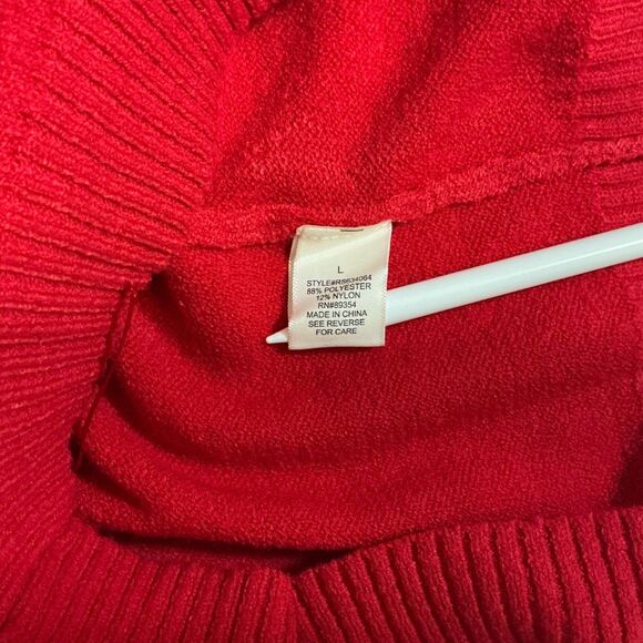 Red Off Shoulder Sweater Large Long Sleeve Ribbed No Comment Knit Top - Picture 5 of 6